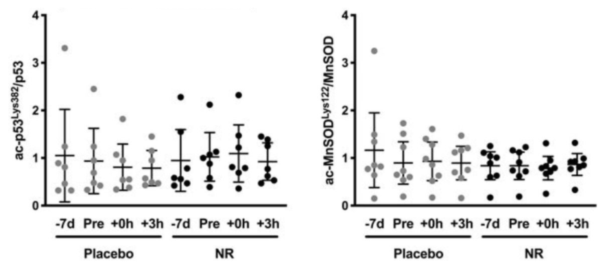Seven days NR supplementation does not influence NAD+ dependent signaling activity of sirtuins pre- or post- endurance exercise.