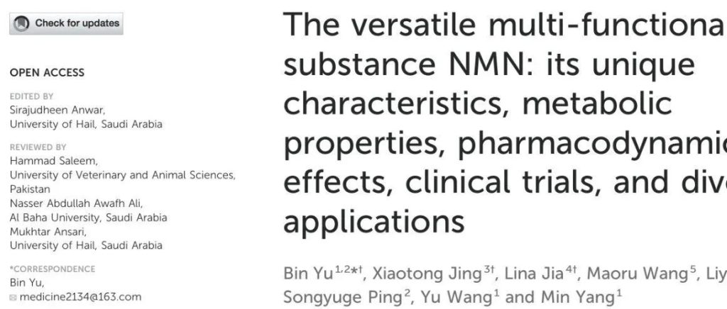 Multipurpose multifunctional substance NMN: its unique properties, metabolic properties, pharmacodynamics, clinical trials and diverse applications.