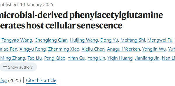 Gut microbial-derived phenylacetylglutamine accelerates host cellular senescence